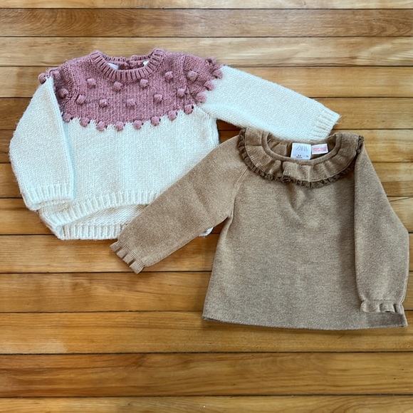 Zara Other - Zara 6-9 Months Sweater Lot Popcorn Sweater Neutral Ruffled Collared Sweater